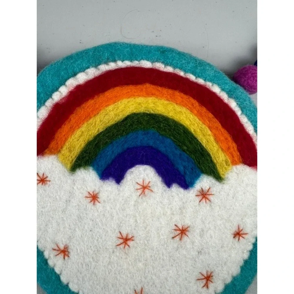 BNB‎ Crafts Inc Rainbow Felt Wool Crossbody Bag Handmade Nepal Pom Pom Strap NEW